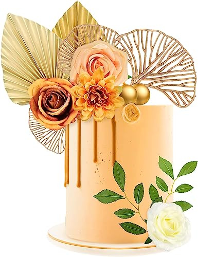 Boho Tortendeko Blumen Frau Kuchen Dekoration Kugeln Deko 11Stk | Torte Palmblätter Tortendekoration für Männer Frau DIY Geburtstag Babyparty Braut Tortendekoration