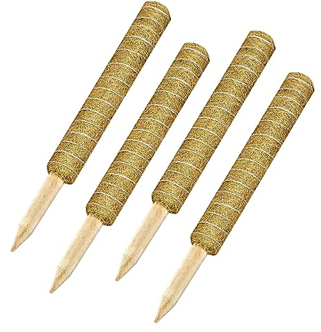 ASAB 4 Pack Moss Pole for Monstera Cheese Plant Natural Fibre Strong Coconut Coir Pole Breathable Moisture Absorbing Totem Pole 16 Inch Plant Moss Pole Moss Stick Potted Climbing Philodendron Creepers