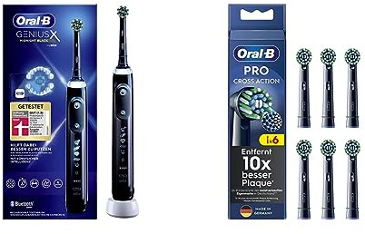 Oral-B Genius X Elektrische Zahnbürste/Electric Toothbrush & Pro CrossAction Aufsteckbürsten für elektrische Zahnbürste, 6 Stück