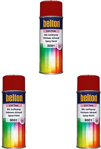 belton spectRAL Lackspray RAL 3001 signalrot, glänzend, 400 ml - Profi-Qualität (Packung mit 3)