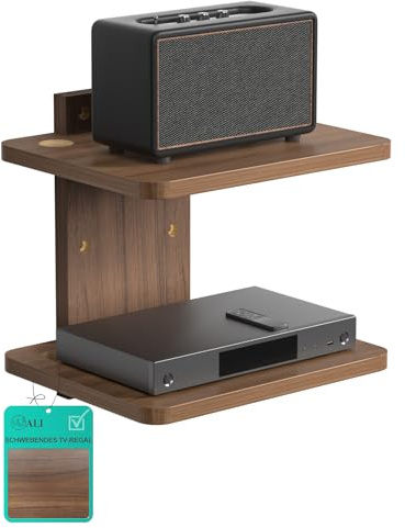 WALI Mensola sospesa per TV, supporta fino a 10 kg, in legno, da parete, sotto la TV, per lettori DVD, decoder via cavo, router, console di gioco, accessori decorativi per soggiorno (CS202N), 2