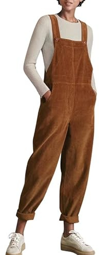 Boodtag Cord Dungaree for Women UK casual Sleeveless Overalls Long Corduroy Solid Jumpsuit Playsuit with Pockets Trousers Pants