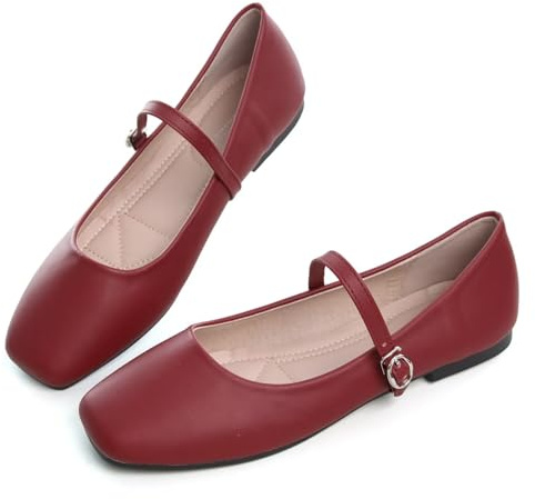 hee Grand Mary Jane - Scarpe da Donna con Punta Quadrata, graziose, con Fiocco, Tinta Unita, Senza Lacci, 484-rosso, 39 EU