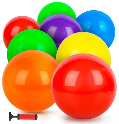 AMOR PRESENT 8PCS Inflatable Playground Balls, 8.5Inch Bouncing Sensory Balls with Hand Air Pump, for Kids Birthday Parties
