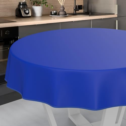 ANRO Wachstuch-Tischdecke Tischdecke abwaschbar Wachstuch Garten-Tischdecke Outdoor Indoor Rund 120cm mit Saum Blau Wachstuchtischdecke Wachstischdecke wasserabweisend Gartentischdecke Meterware