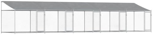 vidaXL Hundgård med tak och dörrar grå 10x2x2 cm galvaniserat stål