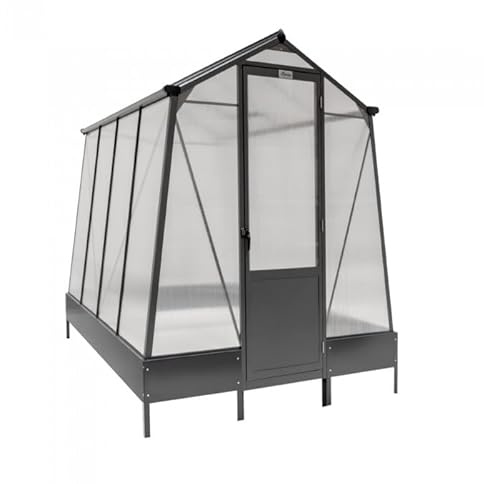 GRINDI IN THE GARDEN - Garten Gewächshaus Aluminium Gartenhaus Treibhaus aus Polycarbonat für Garten - Alu, anthracit - Arum I, 2,5x1,9m - Schrägdach stabil Winterfest & Einfach zu Montieren