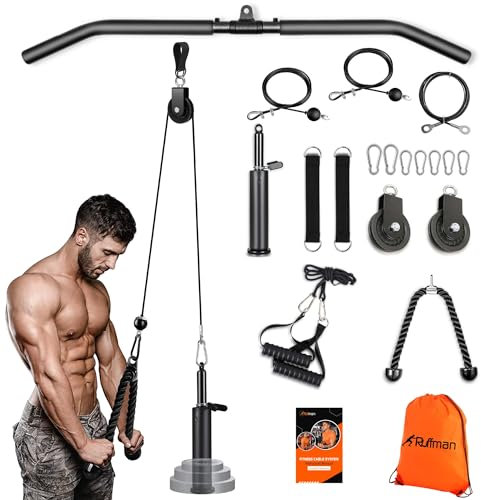Ruffman Fitness Latzug - Gym Kabelzug Unterarmtrainer - Krafttraining Trizeps Seil Gewicht Fitnessgerät Trainer DIY Latzugturm für Zuhause Sportgeräte Fitness Kabelmaschine (Extra Large)