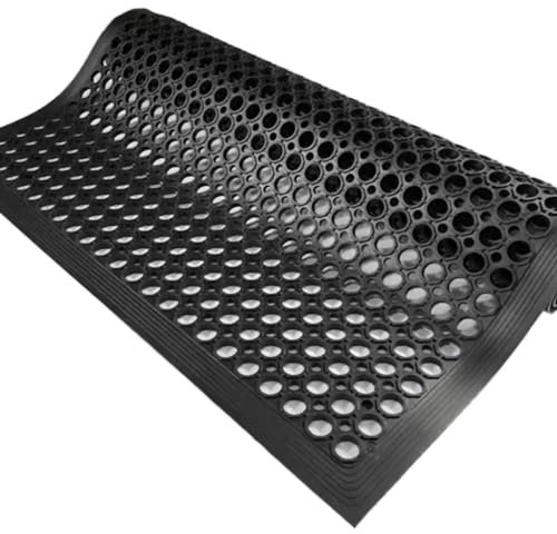 ZERVA Factory Mat Anti-Rutsch-Badematte mit Ablaufloch, Fußmatte for den Eingang, Küche, Garten, Bodenbelag, moderner Stil, Gummi 12 mm (Color : Black, Size : 150x90cm/59x35.4in)