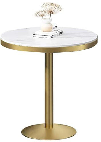 DMCHENGMA Runder Cocktail-Bartisch mit weißer Marmorplatte und goldenem Metallsockel. Hoher Bistro-Pub-Tisch, Thekenbar, hohe Tische für Küche, Esszimmer, Wohnzimmer(Size:55x95cm)
