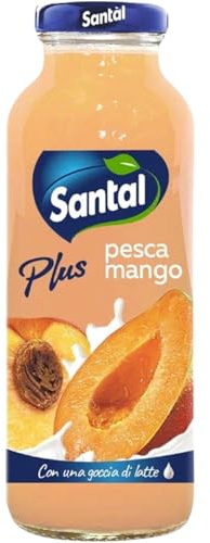 Santal Plus Succo 100% Frutta Gusto Pesca Mango Con una Goccia di Latte Confezione da 24 Bottiglie da 250 ml