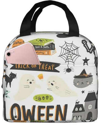 Bolsa de almuerzo con estampado de álbumes de recortes de Halloween, lonchera portátil para hombres y mujeres, picnic, trabajo, viajes