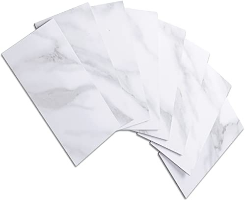 AULIGET Piastrelle autoadesive da 3mm per stile metropolitana, 7,5 x 15 cm, in PVC, pietra Faxu, adesive, per cucina e bagno (100, marmo bianco lucido)