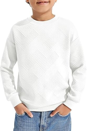 Haloumoning Pojkar långärmad tröja barn rund hals sweatshirt enfärgad tröja långärmad t-shirt basic top, Vit, 150