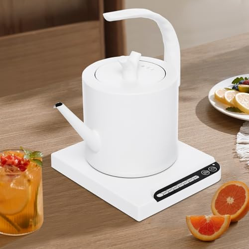 Bollitore elettrico, classico design retrò, bollitore da 1 l, piccolo per uffici, hotel, appartamenti, 1000 W, temperatura regolabile, bianco