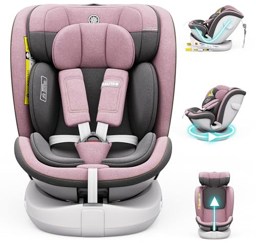 Daliya® Kindersitz ROTAZIONE | I-SIZE 40-150 cm | 8 Pos. | 0-36Kg mit Isofix | (SIP) | Top Tether | 360° | 5 Punkt Gurt | Gr. 0+ / I/II/III | Autokindersitz Autositz Kinderautositz Babyschale (Rosa)