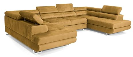 COMFORTINO FURNITURE Ecksofa mit Schlaffunktion Big PASTI U-Form, Sofa Couch mit Bettkasten, 3-Sitzer Eckcouch, Schlafsofa für Wohnzimmer, Big Sofa Couch mit Schlaffunktion (Gold)