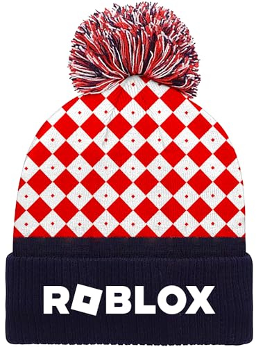 MAJEQZGY Roblox Beanie Cappello Ricamato Berretto in Maglia per Bambini Cappello con Pom Pom Morbido Berretto Invernale Quotidiano Berretto in Maglia Regali, M
