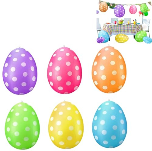 Osterdeko Outdoor Aufblasbarer Ostereier zum Aufhängen, Plastik Ostereier XXL, Osterdekoration, Plastik Ostereier mit Stabilem Aufhänger für Ostern Deko Garten Party (6er-Pack)