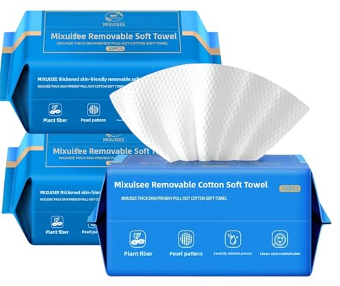 Disposable face towels, MIXUISEE thick and soft face towels. 100% pure cotton, super thick 130%. Suitable for makeup removal and cleansing, and applicable to sensitive skin. (300 pieces)