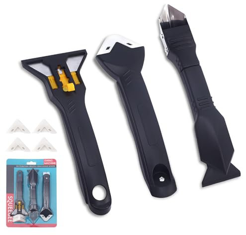 ONNIJUN Silicone Remover Tool, Caulking Tool with 5 Pads, Silicone Scraper & Smoother Sealant Remover Tool for Home, Kitchen, Bathroom, Window, Floor, Sink, Tile Joint