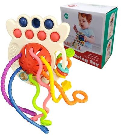 GUCHO Montessori Spielzeug, Silikon Baby ziehen Schnur Spielzeug, Baby Junge & Mädchen Kleinkind Geburtstag Geschenke,Rot