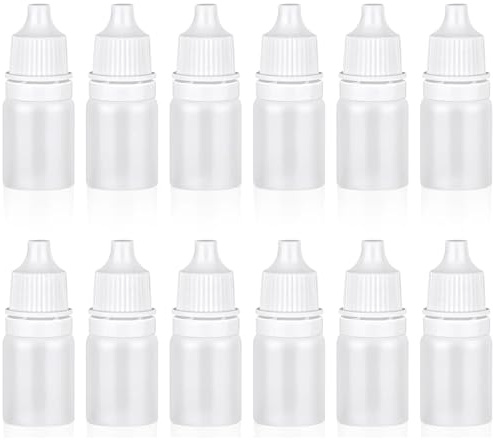 Luxiremi 12 st 5 ml droppflaskor av plast, tom ögondroppsflaska med lock och tratt, vit, tryckbar flaska för ögondroppar