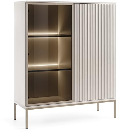 Komodee Laval WT104 - Vetrina con Illuminazione LED, Cashmere, Larghezza 104 cm, Altezza 126 cm, Profondità 39 cm