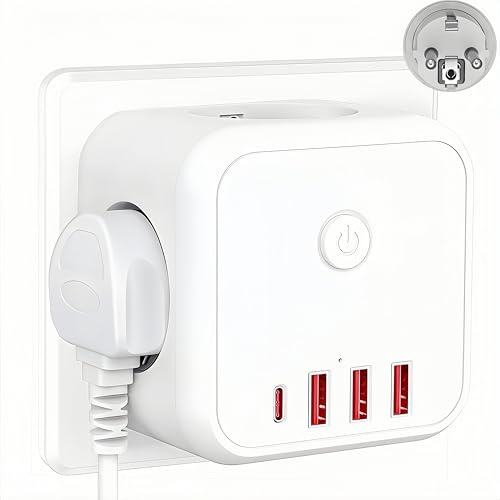 3-Fach Steckdosenwürfel ohne Kabel (Max 4000W),Mehrfachsteckdose mit USB,Überspannungsschutz,Würfel Steckdosen Steckdosenleiste mit Schalter für Büro Hause Reisen