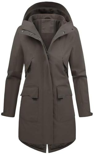 Tuopuda Chaquetas Larga Mujer con Capucha Abrigo Polar Ligero Primavera Otoño Parka Repelente al agua con Cremallera y Bolsillos(Gris,S)
