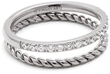 SINGULARU - Anillo Doble Tressia Spark. Acero y Circonita. Joyas Para Mujer. Talla 10.