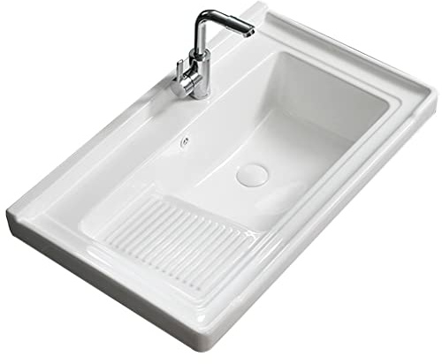 Lavandino rettangolare in ceramica per balcone, vasca da lavanderia semi-incassata, con lavabo, rubinetto