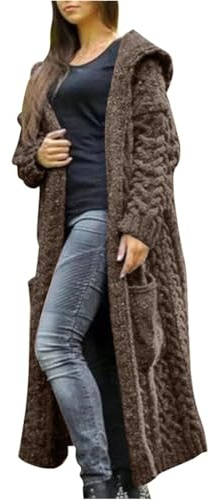 Long Cardigans for Women Chunky Cable Knit Jumper Warm Winter Ladies Maxi Hooded Cardigan Oversized Sweater Long Sleeve Open Front Jacket Plus Size Coatigan Knit Coats Outwear with Pockets
