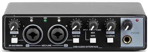 Audio Mixer, 48V MD22 Audio Sound Card USB Interface With Monitoring Electric Guitar Live Recording For Studio Singing,PC, Recording Studio and Gaming(Black)