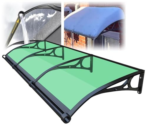 Auvent de Porte d'entrée Toit Marquise en Polycarbonate Porte exterieur Résistante Toit Abri Protection Contre La Pluie et UV Auvent Marquise Aluminium pour Terrasse(Grass green,24x55in/60x140cm)