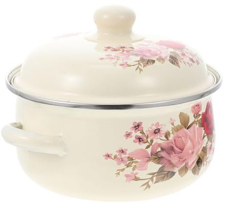 Veemoon Marmite Émaillée Multifonction 18 CM Casserole à Soupe en Émail Double Poignée Résistante aux Acides Compatible Cuisson Domestique pour Mijoter et Réchauffer