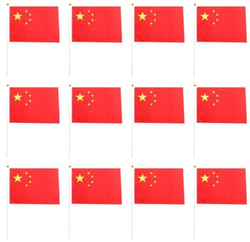 DECHOUS Lot de 50 Petits Drapeaux Chinois en Polyester 14 X 21 CM Tige Drapeaux Nationaux Portables pour Décoration Intérieure et Extérieure Ornement Patriotique pour Maison Bureau