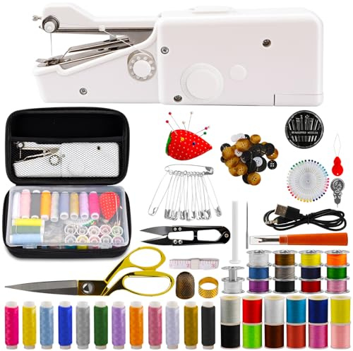 BRICH Handheld-Nähmaschine mit schneider zubehör nähen & 125-teiligem Nähset – Tragbar, Mini, Kabellos – Ideal für Anfänger und Erwachsene – Komplettes Set für schnelle Heimkleidungsreparaturen