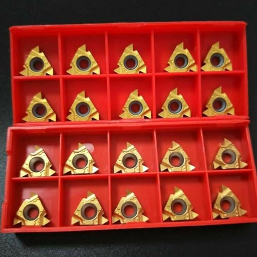 EasyByMall 16ER AG60 und 16IR AG60 3/8 Zoll Gewindeeinsätze, Hartmetall-Stahl-Innengewinde-Drehklingen für Halbfinishing und Endbearbeitung, Gold, 13 x 13 mm, Drehmaschinen-Werkzeugteile, 20 Stück