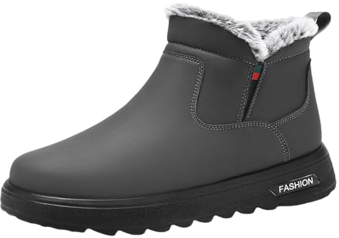 Botas de nieve de invierno para hombre, con forro de piel cálida, zapatos casuales y cómodos para clima frío y uso en interiores y exteriores, gris, 38 2/3 EU
