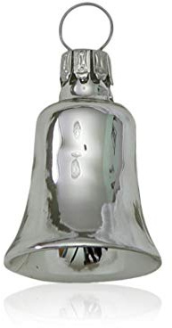 Lauschaer Glas Christbaumschmuck Kleine Glöckchen, Silber, 3 Stück, d=2,5cm, L 4cm Christbaumschmuck Weihnachtsbaumschmuck Weihnachtsschmuck mundgeblasen