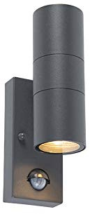 Qazqa Modern außen Wandleuchte, Außenlampe mit Bewegungssensor, Wandlampe für den Garten - Duo - Dunkelgrau, max. 35W, Geeignet für LED, 11cm, IP44, Rund, 2-flammig