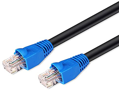 Cable de red para exteriores de 75 metros | CAT 6 | cable largo de parcheo cable de internet | U/UTP | cable CAT6 para exteriores | resistente a los rayos UV y al agua | 2x enchufes RJ45 | 75 metros