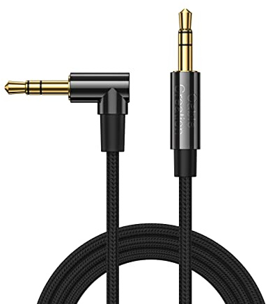 CableCreation 3.5mm Audio Cable 6FT/1.8M, Right Angle Male to Male Auxiliary Stereo HiFi Cable with Silver-Plating Copper Core for Car Stereos, iPhones, Tablets, Speaker, Laptops, 24K Gold Plated