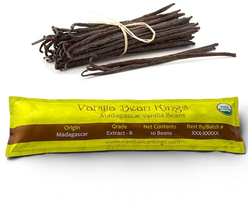 10 Organic Madagascar Vanilla Beans - Whole Extract Grade B Pods for Baking, Homemade Extract, Brewing, Coffee, Cooking