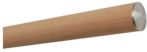 TIBU Buche unbehandelt Holz Handlauf Geländer 30-500 cm mit Edelstahl Endstück Wandhandlauf Wand Treppe, Länge: 3100 mm / 310 cm / 3,1 m Enden: leicht gewölbte Edelstahlkappe