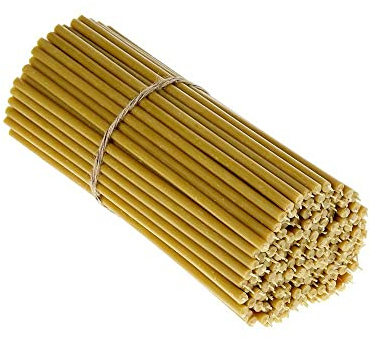 Danilovo Ritual Kerzen 100% Bienenwachs (Gelb) - Orthodoxe Kerzen für Gebet Tischdeko Hochzeit - Ungiftig, Ruß - Tropffrei, Nachhaltige Produkte, N40, Höhe: 26,5 cm, Ø 7,15 mm (200 stück)