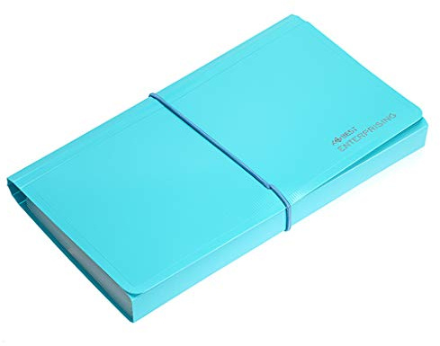 BTSKY Expanding File Folder - Blue, Plastic, 10.2in x 1in x 5.7in, 13 Pockets, Easy Subdivision, Fasten Rope Closure