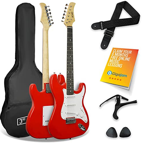 3rd Avenue XF Full Size 4/4 E-Gitarre Starter-Einsteigerpaket Mit Tasche, Gurt, Plektren Und Kapodaster - Rot