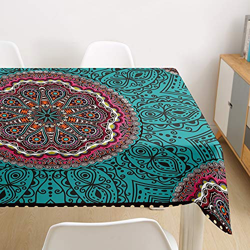 DOTBUY Tischdecke Abwaschbar Wasserdicht Abwischbar Schmutzabweisend, 3D Drucken Rechteckige Tischtuch Eckig Tischwäsche für Home Küche Garten Dekoration mit klammern (Türkis,140x200cm)